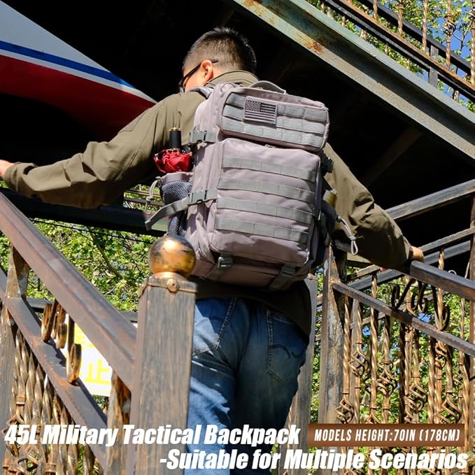 Military Tactical Backpack 45L Large Tactical Backpack for Men, Hiking Rucksack With Bottle Holder