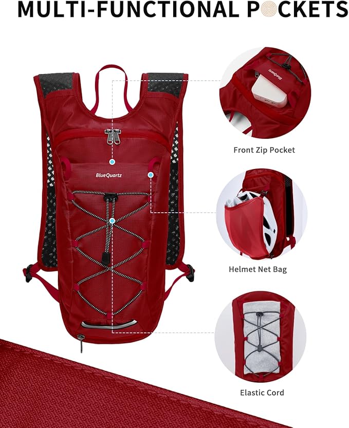 Blue Quartz Hydration Backpack with 2L Water Bladder, Hiking Water Backpack for Women Men, Lightweight Cycling Daypack with Phone Pocket & Helmet Net Bag, Hydration Pack for Biking, Running, Skiing