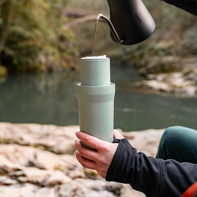BrüMate Pour Over 20oz Insulated Travel Coffee Mug | 2-in1 Travel Coffee Maker with 100% Leak Proof Lid | Insulated Coffee Tumbler | Travel & Camping | Comes with Filter Dripper (Sage)
