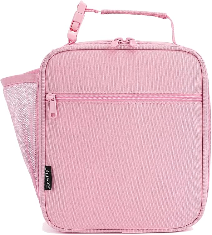 FlowFly Kids Lunch box Insulated Soft Bag Mini Cooler Back to School Thermal Meal Tote Kit for Girls, Boys, Pink