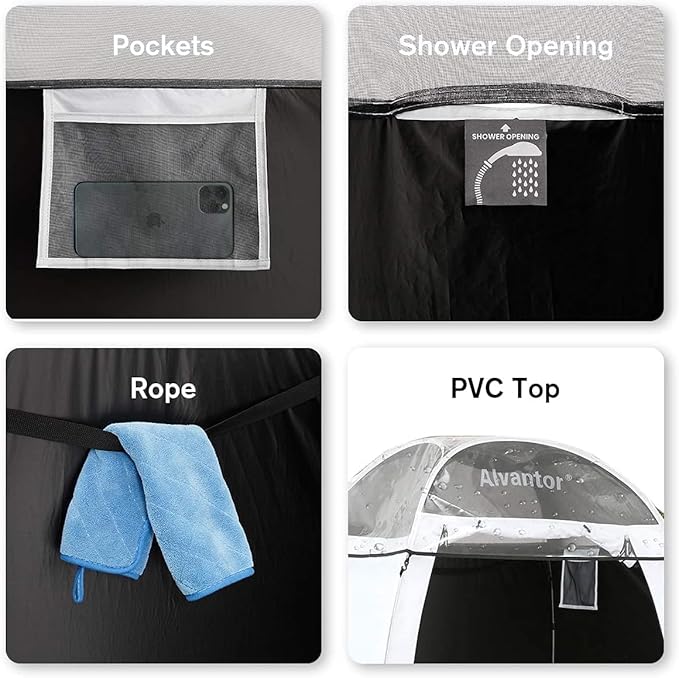 Alvantor Shower Tent Pop Up Changing Room Outdoor Shower Enclosure Pop Up Privacy Tent Toilet Tent Camping Dressing Portable Shelter Teflon Coating Fabric 4’x4’x7' Patent Pending, White
