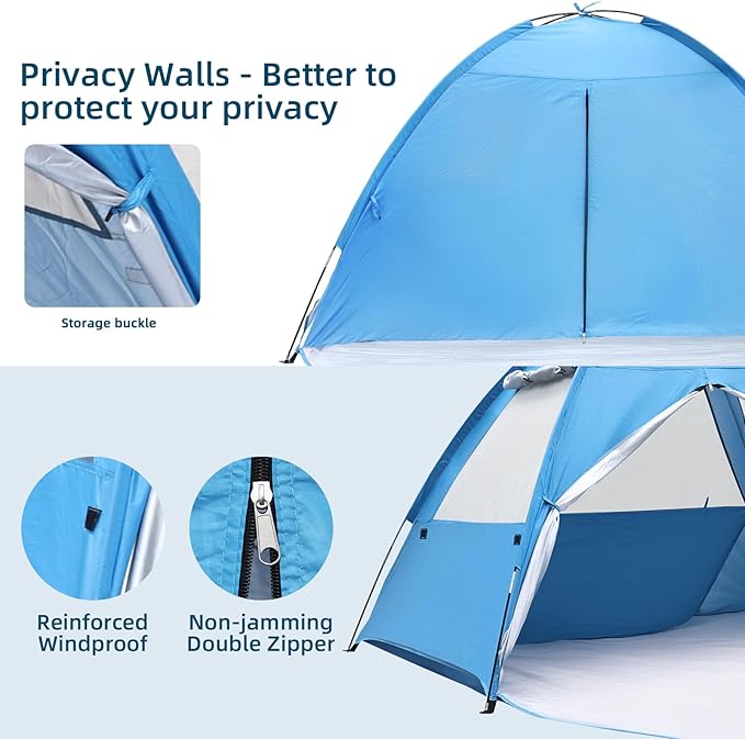 COVACURE Beach Tent Sun Shelter for 3-4 Person - UPF 50+ UV Protection Beach Shade, Waterproof & Lightweight, Easy Setup Portable Sun Canopy for Camping, Fishing, Beach