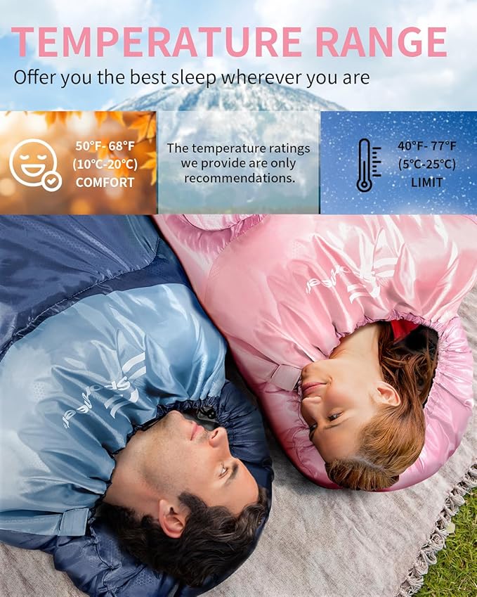 Sportneer Sleeping Bags for Adults, Warm & Cold Weather Sleeping Bag for Adults Kids Boys Girls - Lightweight Compact Camping Gear Equipment, Traveling, Backpacking, Hiking