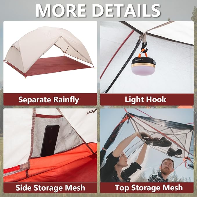 BISINNA Backpacking 2 Person Tent Lightweight 3 Season Camping Tent 20D 380T Nylon Rainfly Double Layer Free Standing Includes Footprnint 7001 Aluminium Poles for Camping Hiking Biking