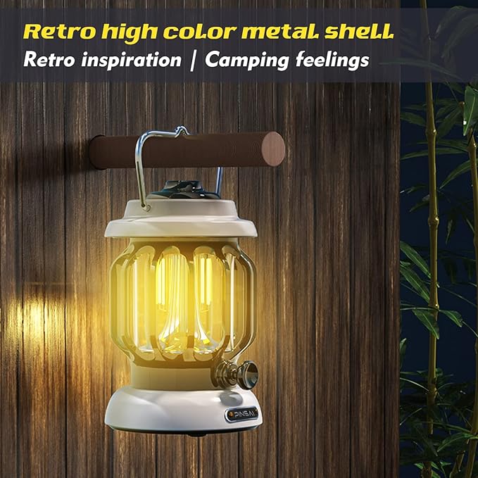 LED Camping Lantern,Rechargeable Retro Metal Camping Light,Battery Powered Hanging Lamp ,Portable Waterpoor Outdoor Tent Bulb, Emergency Lighting for Power Failure,Outages