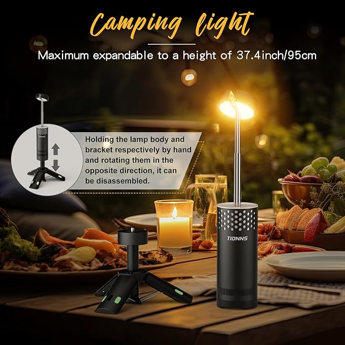 Camping Lights Rechargeable, Detachable Camping Lantern with Stand, Telescopic Waterproof Camping Lamp, Magnetic Work Hanging Light, LED Tent Flashlights for Emergency, Power Outages (Black)