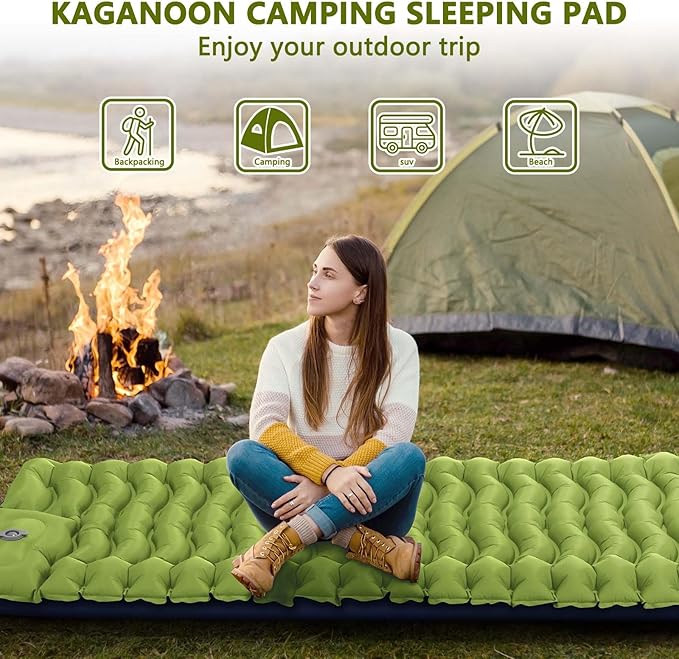 Sleeping Pad for Camping, Ultralight Inflatable Camping Mat with Pillow Built-in Foot Pump Sleeping Pads, Compact & Lightweight Camp Air Mattress for Backpacking, Hiking