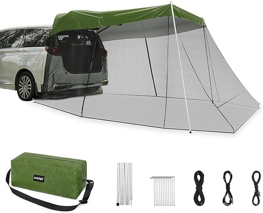 G4Free Car Awning Sun Shelter with Mosquito Net, Portable SUV Tent Tailgate Shade Canopy for Outdoor Camping Travel (Army Green)