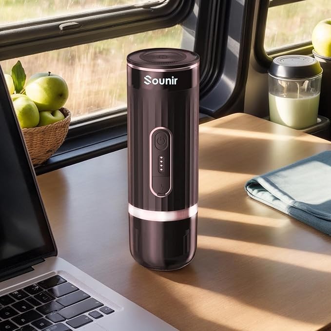 Portable Espresso Machine & Coffee Maker for Camping, Travel, Office - Self-Heating, USB-C Charger, Compatible NS Capsule & Ground Coffee (Coffee Brown)