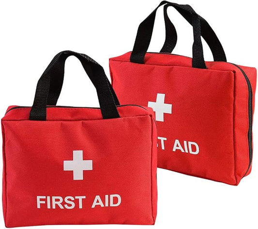 AOUTACC 2 Pack Nylon First Aid Empty Kit,Compact and Lightweight First Aid Bag for Emergency at Home, Office, Car, Outdoors, Boat, Camping, Hiking(Bag Only) (2 Pack Red With Handles)