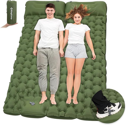KingCamp Self Inflating Camping Mattress with Built-in Foot Pump, Connectable Durable Inflatable Sleeping Mat with Pillow, Compact Camping Air Mattress for Hiking