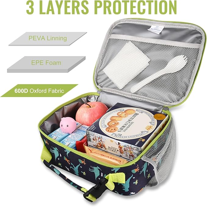 Genteen Lunch Box Kids, Prints Insulated Lunch Bag Kids Boys Girls,Soft Bag Mini Cooler Back to School Thermal Meal Tote Kit Lunch Box for School,Work,Outdoor - Dinosaur