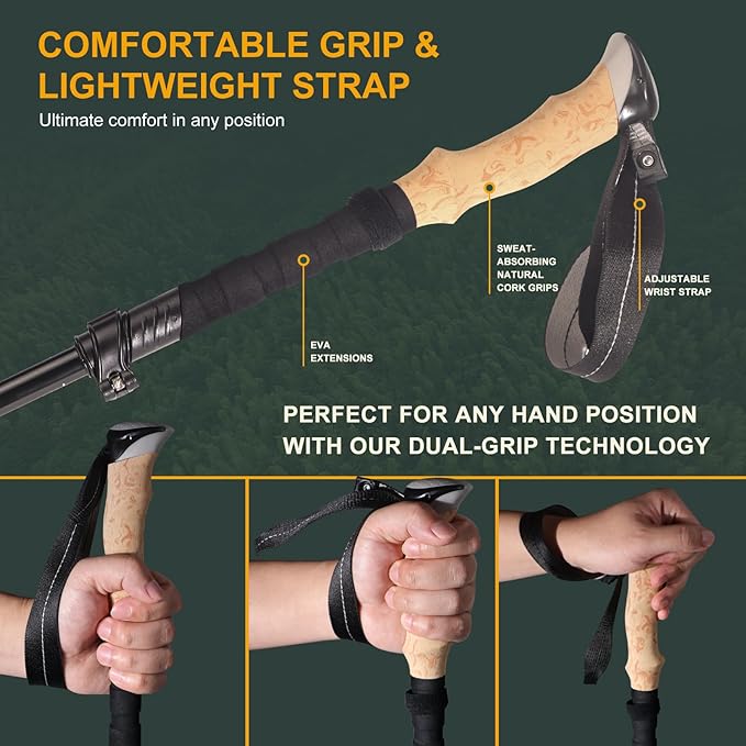 Trekking Poles for Hiking - Walking Sticks for Men, Women, Seniors, 2pc Collapsible Lightweight Aluminum Alloy Hiking Poles for Nordic Walking & Outdoor Adventures