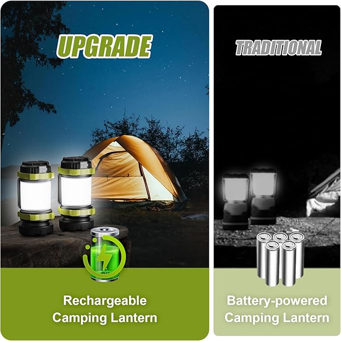 Alpswolf 2 Pack Camping Lantern Rechargeable, Led Lantern Camping Flashlight with 4000 Capacity Power Bank, 6 Modes, IPX4 Waterproof, Portable Rechargeable Lanterns for Power Outage, Hiking, Outdoor