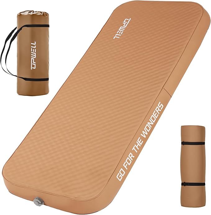 UPWELL Self Inflating Sleeping Pad 4.5" Thickness Camping Mattress with Solid Foam Single Sleeping Mat Portable Fast Inflation for Outdoor Mat Portable Roll Up Bed Brown