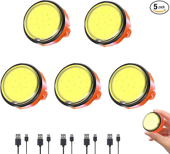5 Pack Small Mini Rechargeable Work Light ,Camping Light,Camping Tent Lantern,3 Light Modes，for Night Camping,Emergency Repair, Hiking, Indoor and Outdoor Emergency Light
