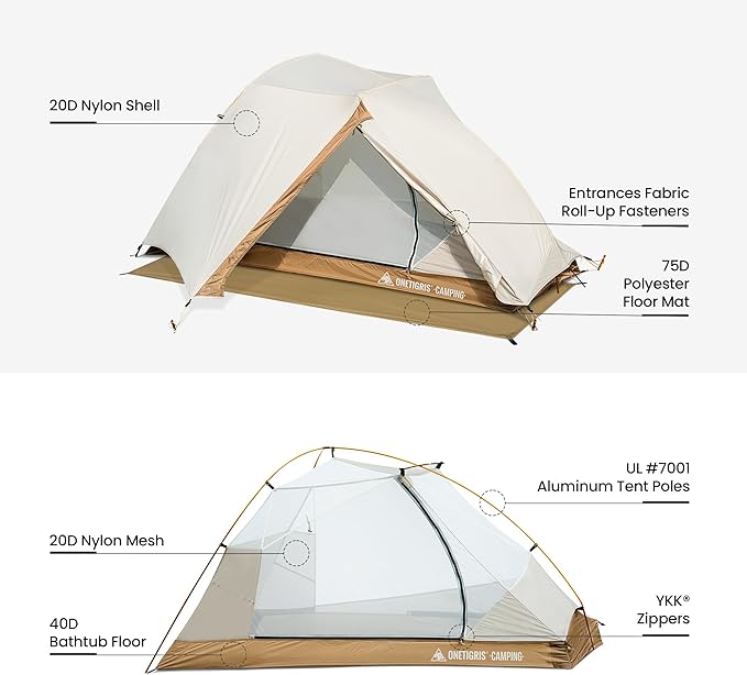 OneTigris Mona Ultralight 1 Person Tent, 3 Season Tent Waterproof for Camping Hiking Backpacking Trekking 3000mm Waterproof