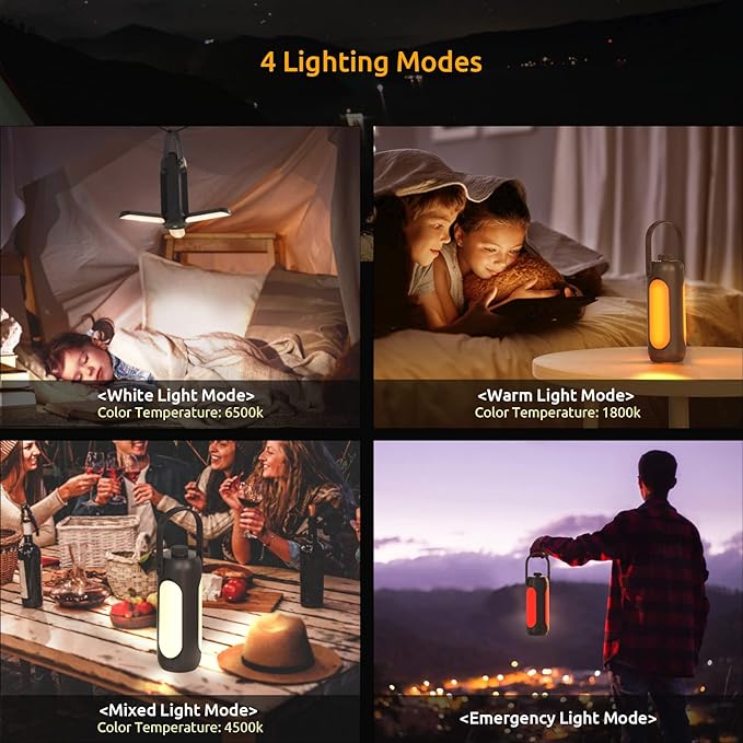 Camping Lantern 720LM with Flashlight Design, 10000mAh Rechargeable LED Camping Lamp, 11H Run Time, Deployable Lampshade Multifunctional Camping Light for Hurricane, Emergency, Travel-Grey