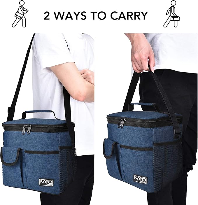 Tirrinia Large Insulated Lunch Bag for Women Men, 10L Leakproof Thermal Reusable Lunch Box for Adult, Tall Meal Prep Lunch Cooler Tote with 4 Pockets for Office Work,