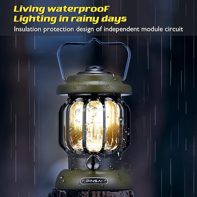 LED Camping Lantern,Rechargeable Retro Metal Camping Light,Battery Powered Hanging Lamp ,Portable Waterpoor Outdoor Tent Bulb, Emergency Lighting for Power Failure,Outages