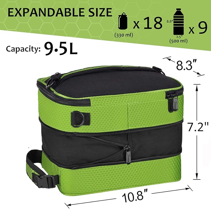 Expandable Insulated Lunch Bag, Leakproof Flat Lunch Cooler Tote with Shoulder Strap for Men and Women, Suitable for Work & Office by Tirrinia, Green
