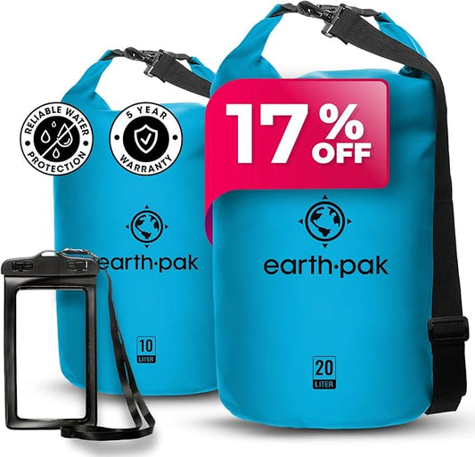 Earth Pak Waterproof Dry Bag - Roll Top Waterproof Backpack Sack Keeps Gear Dry for Kayaking, Beach, Rafting, Boating, Hiking, Camping and Fishing with Waterproof Phone Case