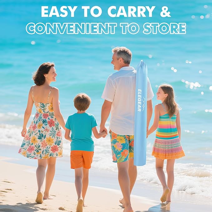 Elegear Beach Tent Sun Shelter for 4/5 Person, 1 Second Setup Pop Up Beach Tent with UPF 50+ UV Protection, Beach Umbrella Portable Double Silver Coating Beach Cabana Canopy Sun Shade Shelter - Blue