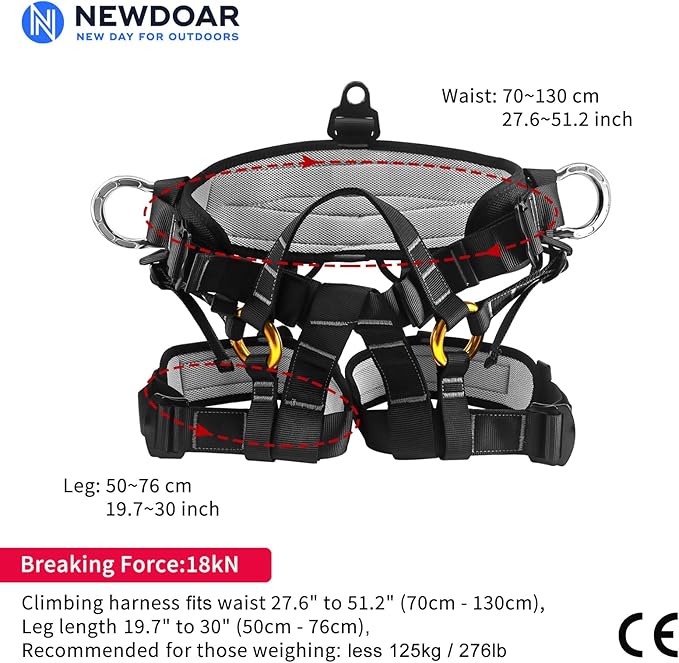 NewDoar Climbing Harness, Mountaineering Rock Climbing Harness, Half Body Harness for Rappelling Fire Rescuing Tree Climbing
