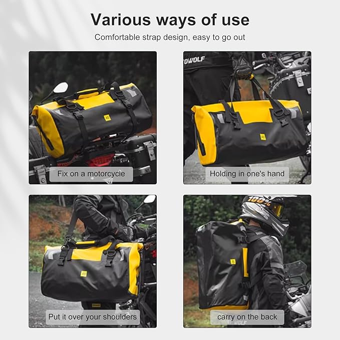 Waterproof Duffel Bag，Roll-Top Heavy Duty Dry Duffle Bag，Motorcycle Dry Bag，with Large Storage Space, Perfect for Traveling, Camping, Kayaking, Fishing & Canoeing (Carbon fiber black, 66L)