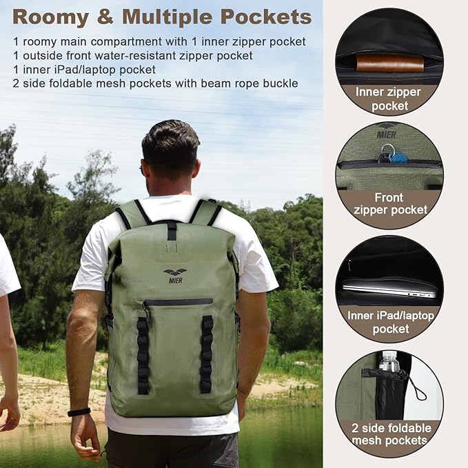 MIER Dry Bag Waterproof Backpack 30L Dry Sack Heavy Duty Roll-Top Closure for Kayaking, Beach, Boating, Swimming, Surfing