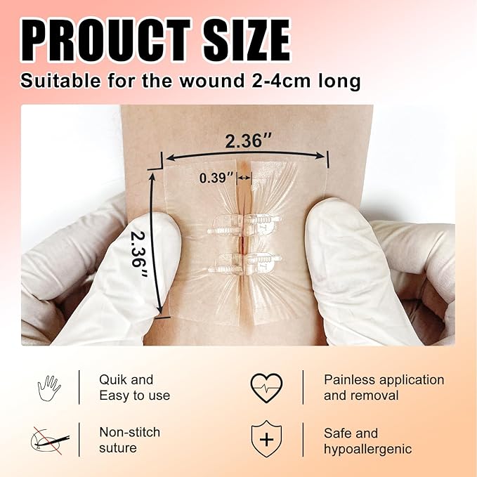 Carbou Emergency Wound Closure Strips - 2 Pcs - Zip Stitch Butterfly Bandaids - Laceration Closure Kit - Stitchless & Easy to Use