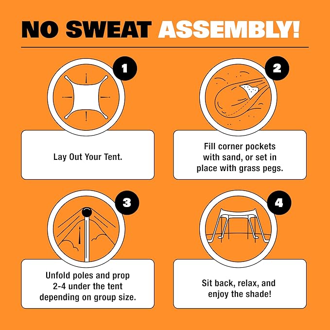 SUN NINJA Beach Tent Sun Shelter, UPF50+ Protection, Easy Pop Up Beach Shade Canopy for Camping, Fishing, Backyard Fun, Lightweight & Portable, Fits Up to 8 People, 10x10 FT 4 Pole, Navy