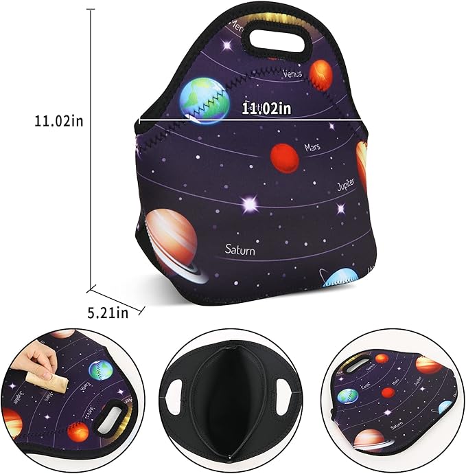 Violet Mist Neoprene Space Lunch Bag Insulated Waterproof Lunch Bag Tote Cartoon Reusable Lunch Box Containers Food Carrying Lunch Handbag for Women men Work Gifts Thanksgiving Christmas Gift