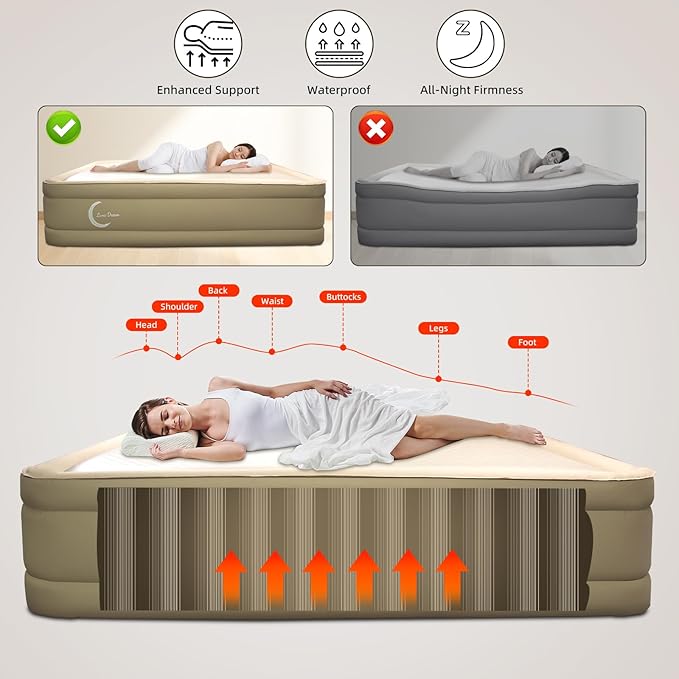 King Air Mattress with USB Rechargeable Built-in Pump, Wireless Inflatable Airbed, FlexWeave Tech for 1100 lbs Enhanced Support, Portable for Home & Camping, Leak Proof Design, Carry Bag