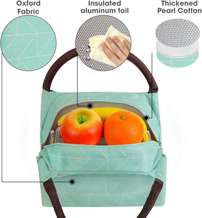 Buringer Insulated Lunch Bag Lunch Box for Women Men Adult Lunch Tote for Work Picnic Travel (Geometry Green)