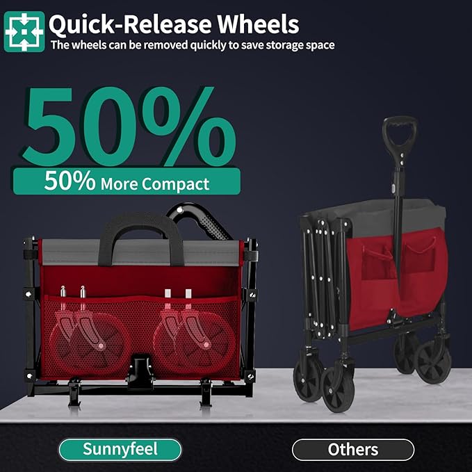 SunnyFeel 330lbs Wagons Carts Foldable,Heavy Duty Collapsible Folding Wagon Carts with Wheels,Lightweight Fold Up Wagon Cart for Outdoor Camping Shopping Sports Beach Garden Grocery