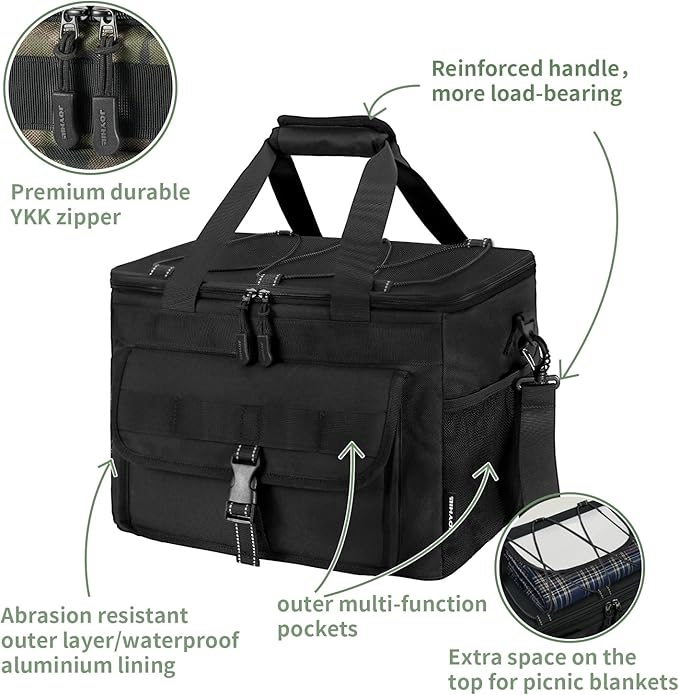 JOYHILL Lunch Box for Men, 40 Cans Large Insulated Lunch Bag, Leakproof Portable Cooler Bag with Shoulder Strap for Camping, Beach, Outdoor, Picnic, Food Delivery 30L,Grey