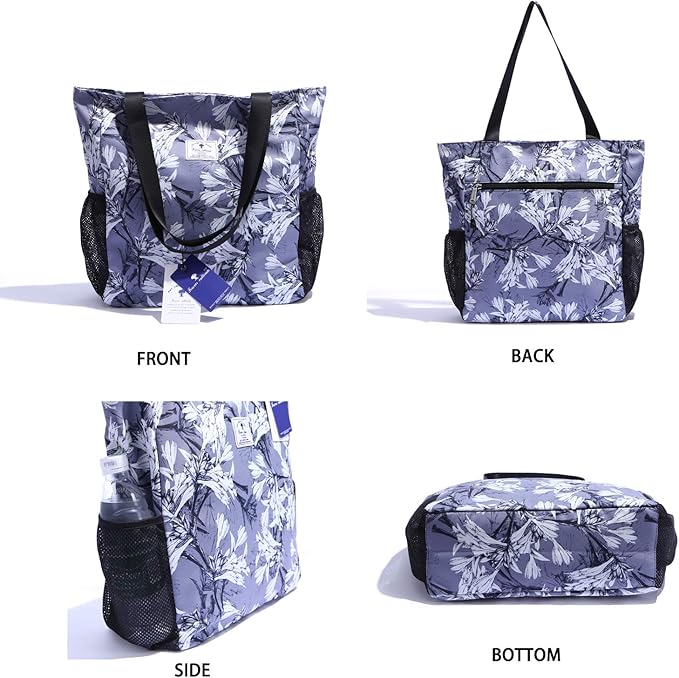 ESVAN Original Floral Water Resistant Large Tote Bag Shoulder Bag for Gym Beach Travel Daily Bags Upgraded
