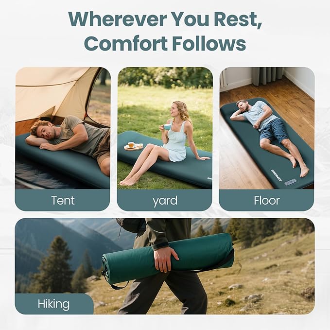 Sleeping Pad for Camping, 3.15" Ultra-Thick Self Inflating Sleeping Mat with Electric Pump&Pillow, Memory Foam Camping Mattress Pad, 4-Season Portable Camp Mat for Travel,Car,Tent,Home-Green