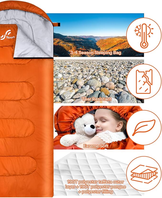 Sportneer Sleeping Bags for Adults, Warm & Cold Weather Sleeping Bag for Adults Kids Boys Girls - Lightweight Compact Camping Gear Equipment, Traveling, Backpacking, Hiking