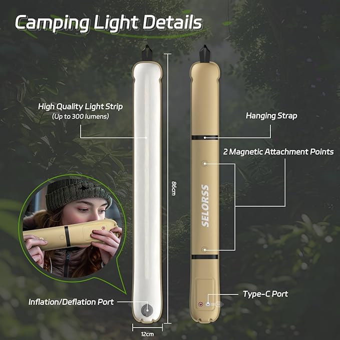SELORSS Inflatable Outdoor Camping Light, Meets IP66 Waterproof Standard, Provides 2000 mAh Charging, Suitable for Camping, Hiking, Traveling and Other Outdoor environments.