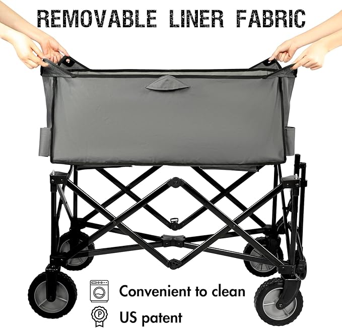 PORTAL Collapsible Wagon Cart, Heavy Duty Foldable Wagon Carts with Wheels, Folding Utility Wagon for Camping, Shopping, Garden, Sports, Apartment, Outdoor, Beach