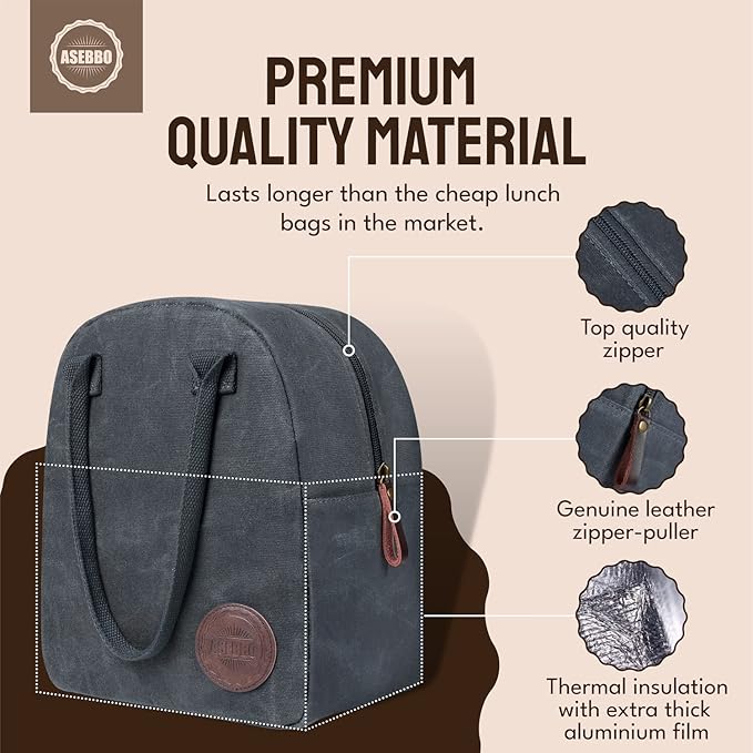 Lunch Tote Bag Box for Professional Women Men Reusable Insulated, Leakproof Waterproof Thermal Cooler Food Handbags High Capacity for Travel Work Picnic (Elegant Gray)