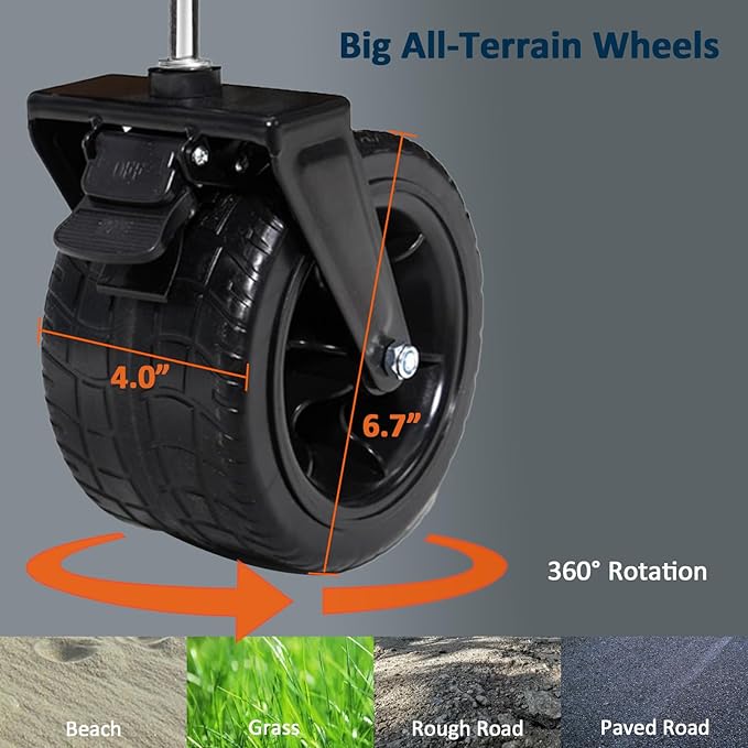 Collapsible Beach Wagon Garden Cart with All-Terrain Big Wheels, 220LBS Heavy Duty Foldable Utility Wagon with Adjustable Handle & Cup Holders, 200L Capacity for Outdoor Camping, Black