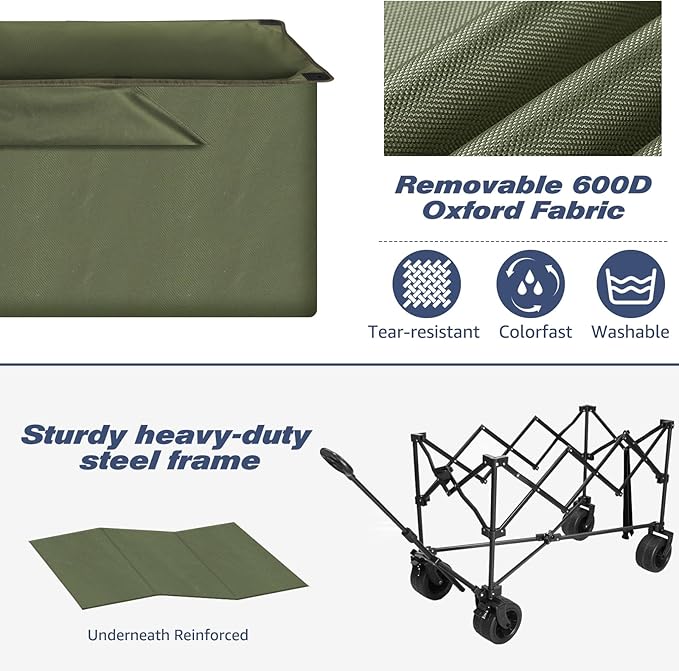 Chihee Collapsible Folding Outdoor Utility Wagon Cart,Beach Cart Large Capacity,Heavy Duty Portable Wagon All Terrain Wheels with Large Side Pocket & 1 Foldable Desktop & 2 Drink Holders