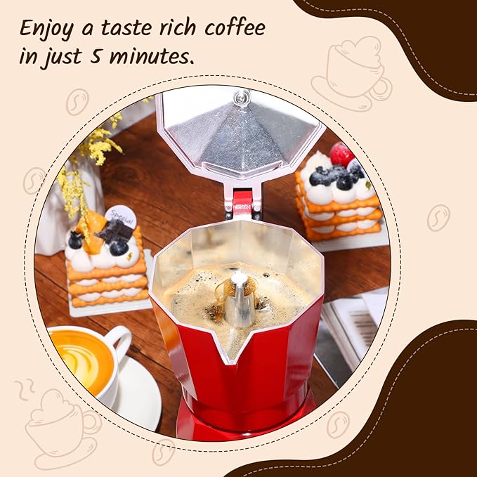 Coffee Pot 6 Cup Electric Espresso Coffee Maker Italian Moka Maker 300ml Portable Aluminum Espresso Machine Cafetera Moka Pot with Detachable Base, Gift for Home Travel(Red)