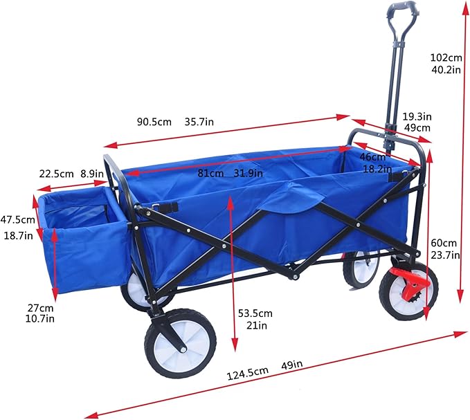 Collapsible Folding Wagon Garden Shopping Beach Cart,Portable Utility Buggy with Big Wheels,Adjustable Handle and Cup Holder,for Sand,Camping,Outdoor,53.50",Blue