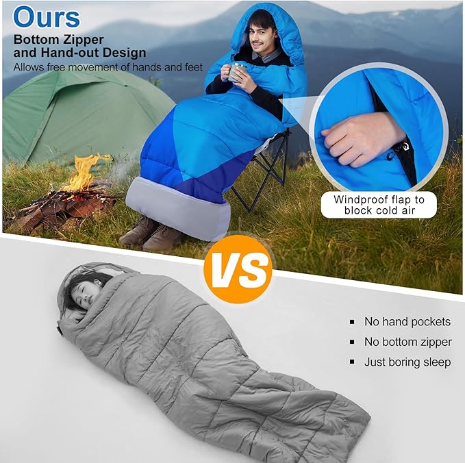 Basumee Sleeping Bags for Adults 3 Season Warm Cool Weather Wearable Camping Sleeping Bag with Compression Bag Portable Backpacking Hiking Camping Essential for Women Men Kids Teens