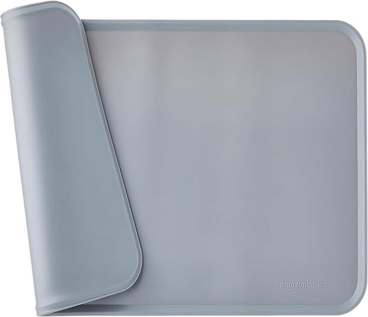 Amazon Basics Waterproof Anti-Slip Silicone Cat & Dog Food Mat, Pet Mats with Raised Edges for Food and Water Bowl to Protect Floors, 18.5 x 11.5 Inches, Gray, Solid