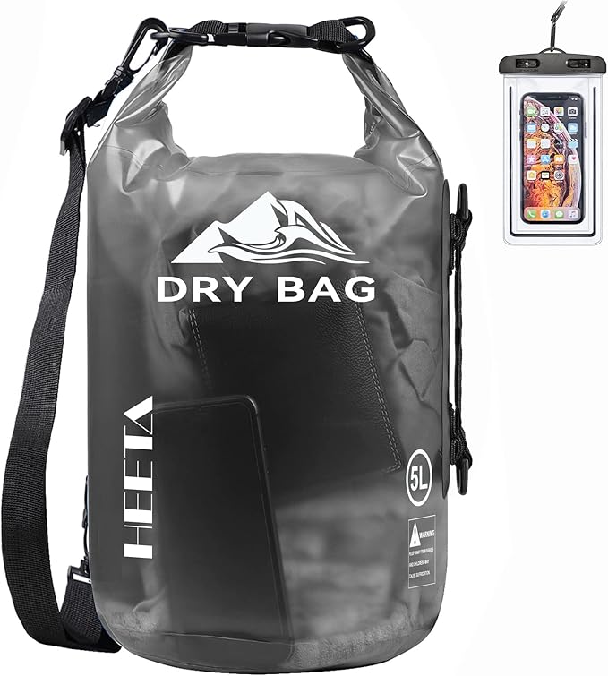 HEETA Dry Bag Waterproof for Women Men, 5L/10L/20L/30L/40L Roll Top Lightweight Dry Storage Bag Backpack with Phone Case for Travel, Swimming, Boating, Kayaking, Camping & Beach, 11 Transparent Colors
